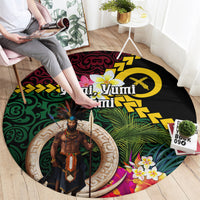 Vanuatu Indipendens Dei Round Carpet Boars Tusk and Melanesian Warrior Hibiscus LT03 - Polynesian Pride
