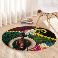 Vanuatu Indipendens Dei Round Carpet Boars Tusk and Melanesian Warrior Hibiscus LT03 - Polynesian Pride