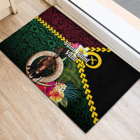 Vanuatu Indipendens Dei Rubber Doormat Boars Tusk and Melanesian Warrior Hibiscus LT03 - Polynesian Pride
