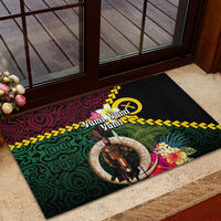 Vanuatu Indipendens Dei Rubber Doormat Boars Tusk and Melanesian Warrior Hibiscus LT03 - Polynesian Pride