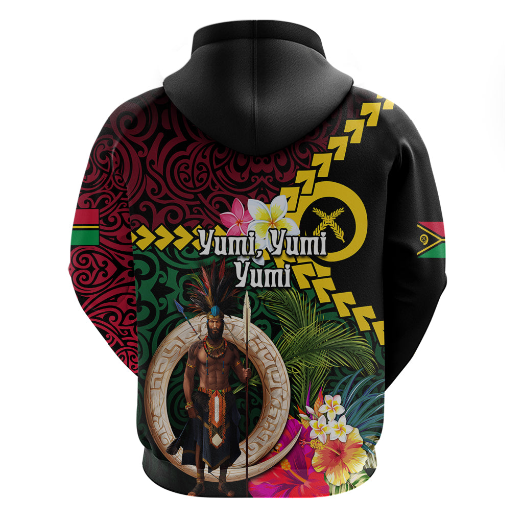 Vanuatu Indipendens Dei Zip Hoodie Boars Tusk and Melanesian Warrior Hibiscus