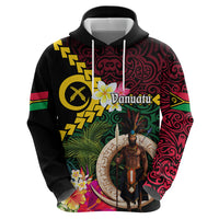 Vanuatu Indipendens Dei Zip Hoodie Boars Tusk and Melanesian Warrior Hibiscus
