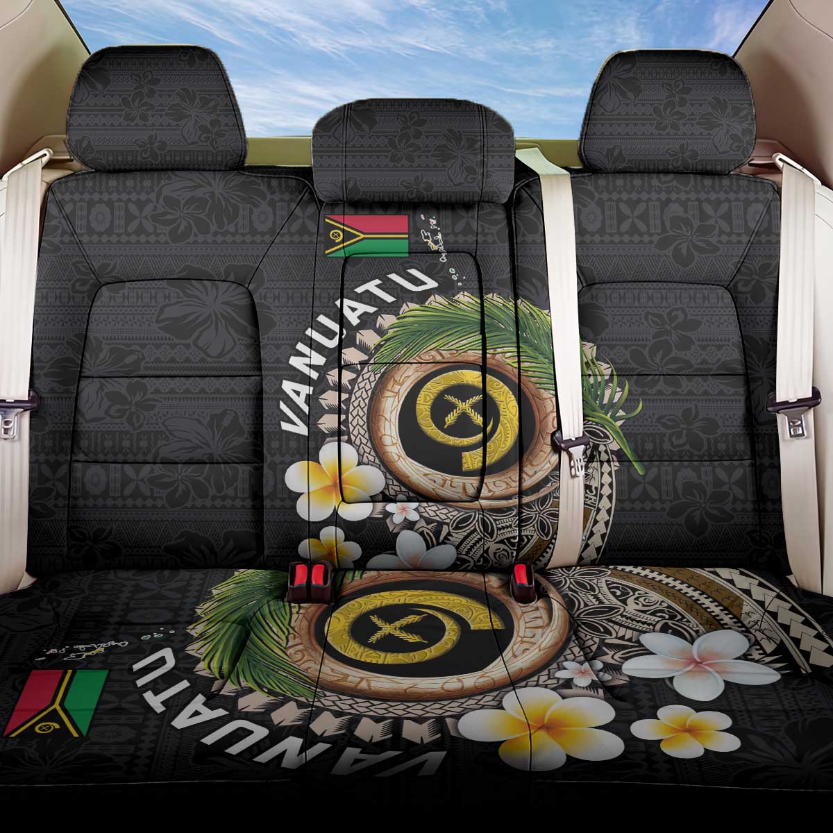 Vanuatu Independence Day Back Car Seat Cover Melanesian Tribal Pig Tusk with Tropical Plants