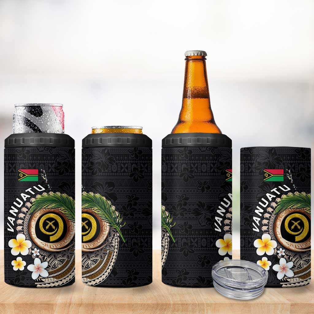 Vanuatu Independence Day 4 in 1 Can Cooler Tumbler Melanesian Tribal Pig Tusk with Tropical Plants