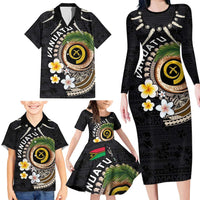 Vanuatu Independence Day Family Matching Long Sleeve Bodycon Dress and Hawaiian Shirt Melanesian Tribal Pig Tusk with Tropical Plants