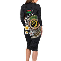 Vanuatu Independence Day Family Matching Long Sleeve Bodycon Dress and Hawaiian Shirt Melanesian Tribal Pig Tusk with Tropical Plants