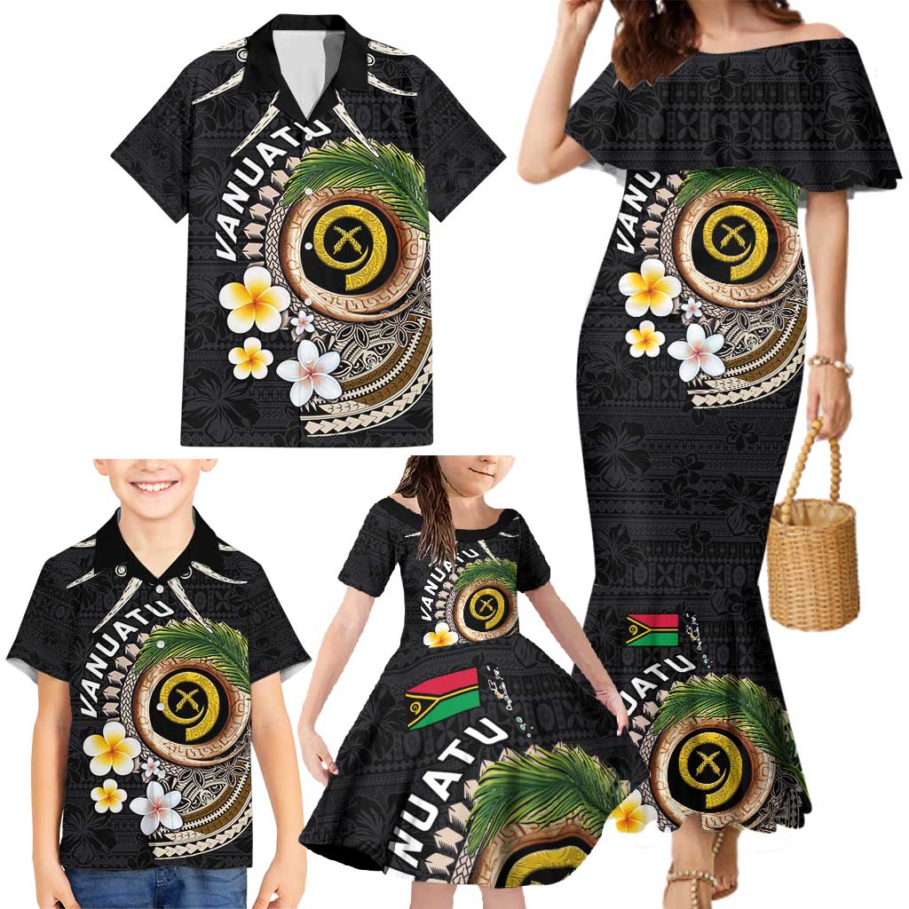Vanuatu Independence Day Family Matching Mermaid Dress and Hawaiian Shirt Melanesian Tribal Pig Tusk with Tropical Plants