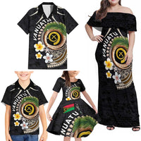 Vanuatu Independence Day Family Matching Off Shoulder Maxi Dress and Hawaiian Shirt Melanesian Tribal Pig Tusk with Tropical Plants