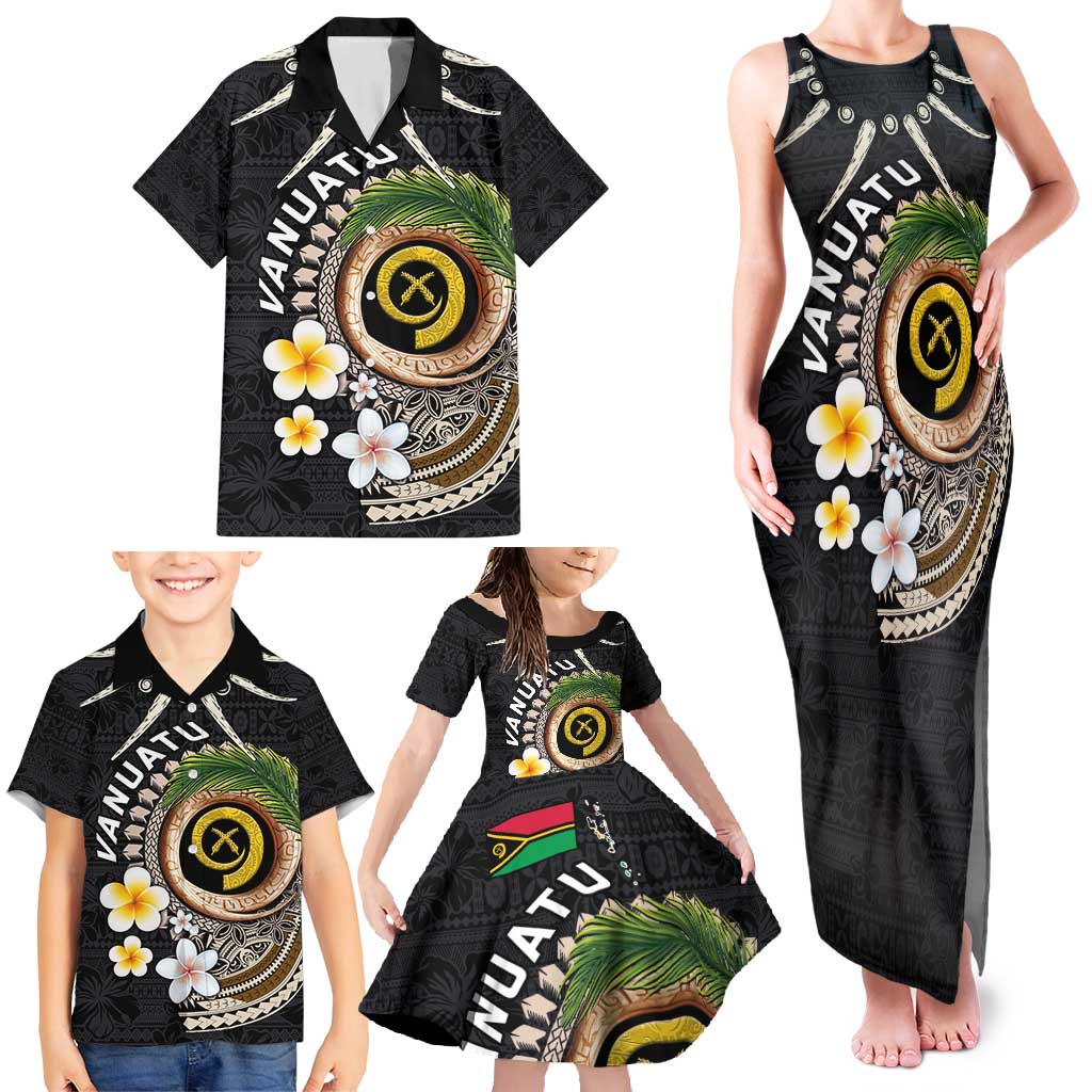 Vanuatu Independence Day Family Matching Tank Maxi Dress and Hawaiian Shirt Melanesian Tribal Pig Tusk with Tropical Plants