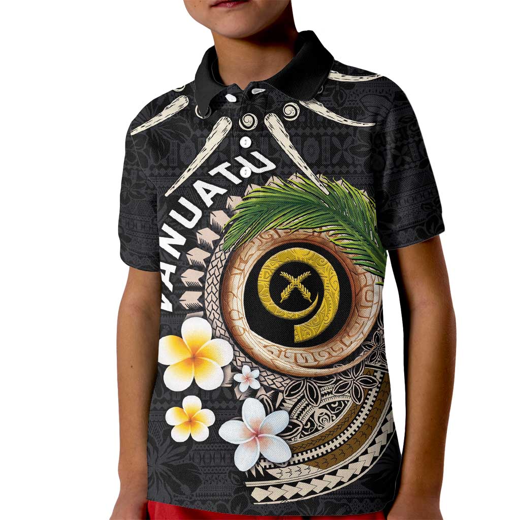 Vanuatu Independence Day Kid Polo Shirt Melanesian Tribal Pig Tusk with Tropical Plants