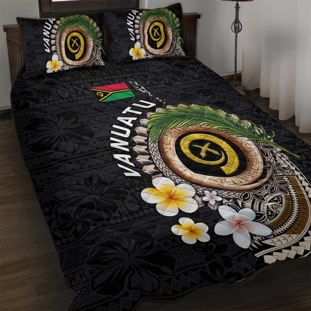 Vanuatu Independence Day Quilt Bed Set Melanesian Tribal Pig Tusk with Tropical Plants