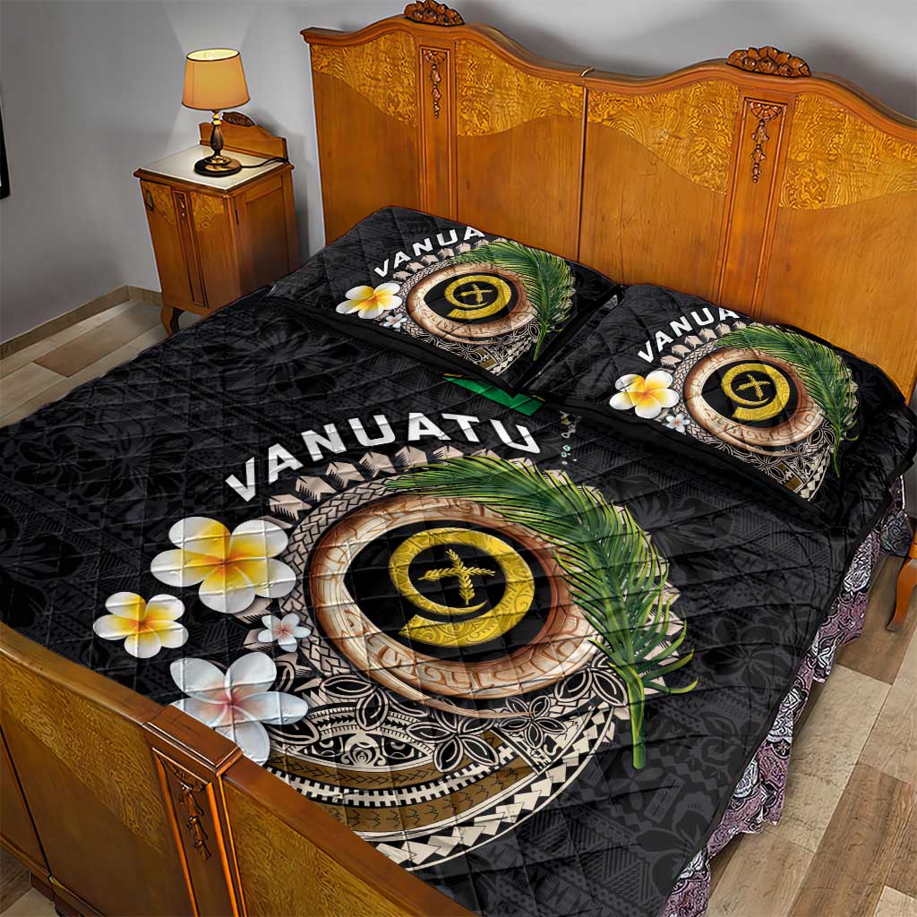 Vanuatu Independence Day Quilt Bed Set Melanesian Tribal Pig Tusk with Tropical Plants