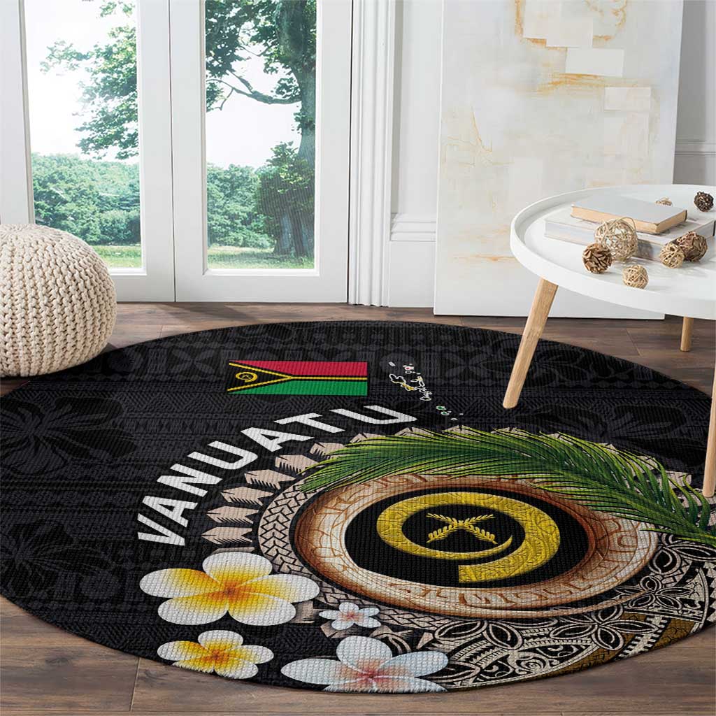 Vanuatu Independence Day Round Carpet Melanesian Tribal Pig Tusk with Tropical Plants