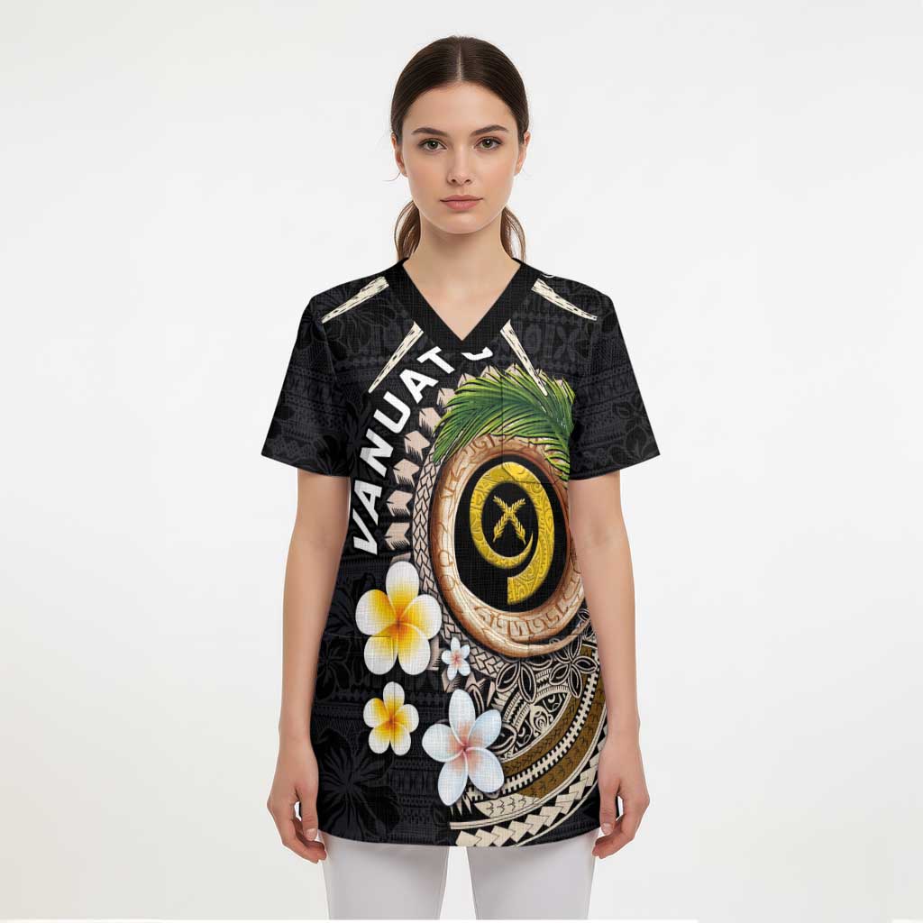 Vanuatu Independence Day Scrub Top Melanesian Tribal Pig Tusk with Tropical Plants - Polynesian Pride