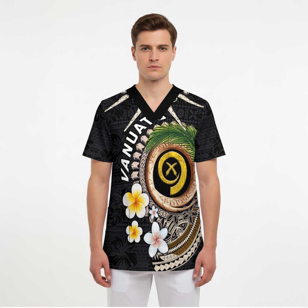 Vanuatu Independence Day Scrub Top Melanesian Tribal Pig Tusk with Tropical Plants - Polynesian Pride