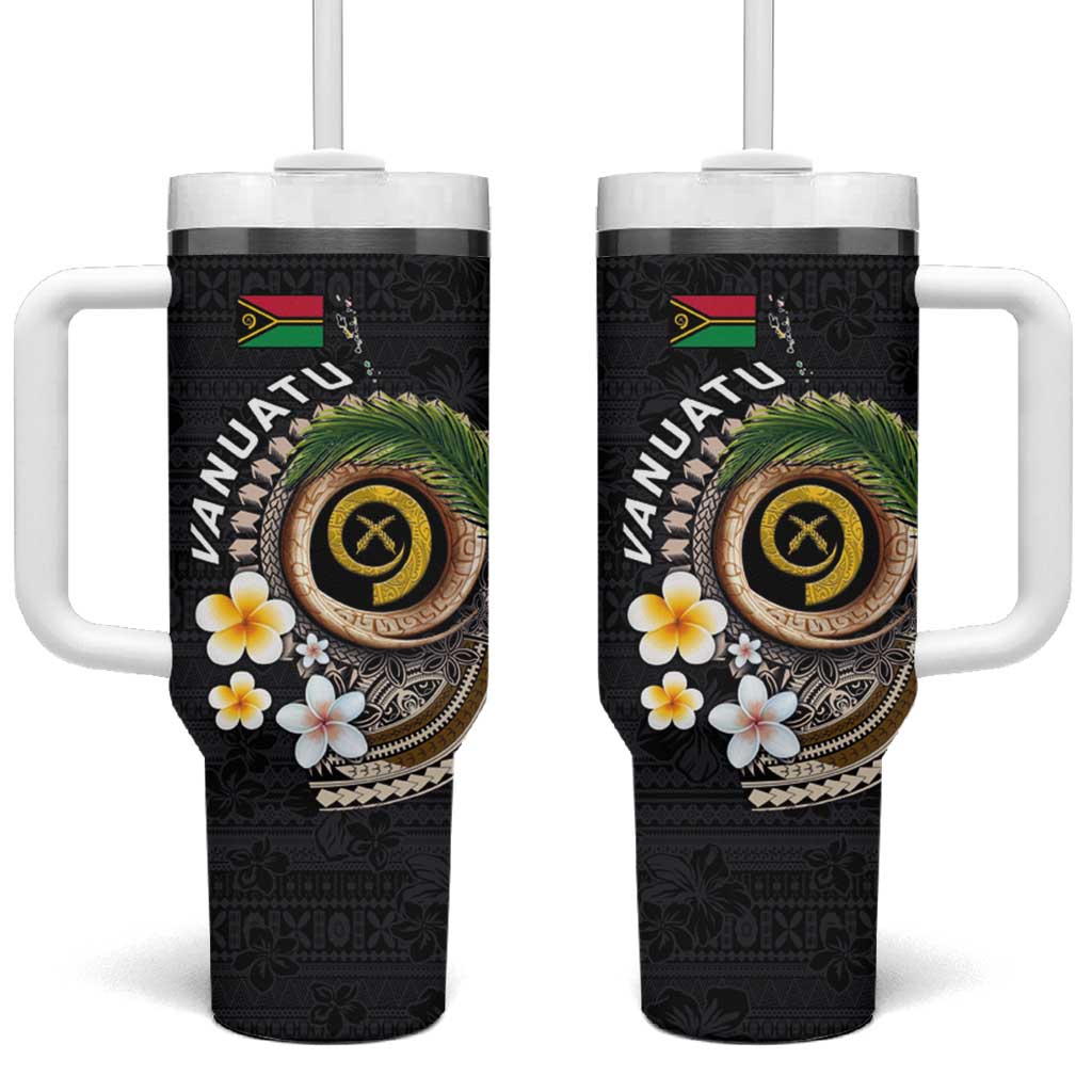Vanuatu Independence Day Tumbler With Handle Melanesian Tribal Pig Tusk with Tropical Plants