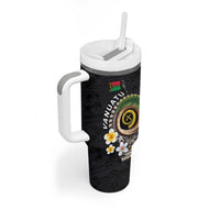 Vanuatu Independence Day Tumbler With Handle Melanesian Tribal Pig Tusk with Tropical Plants