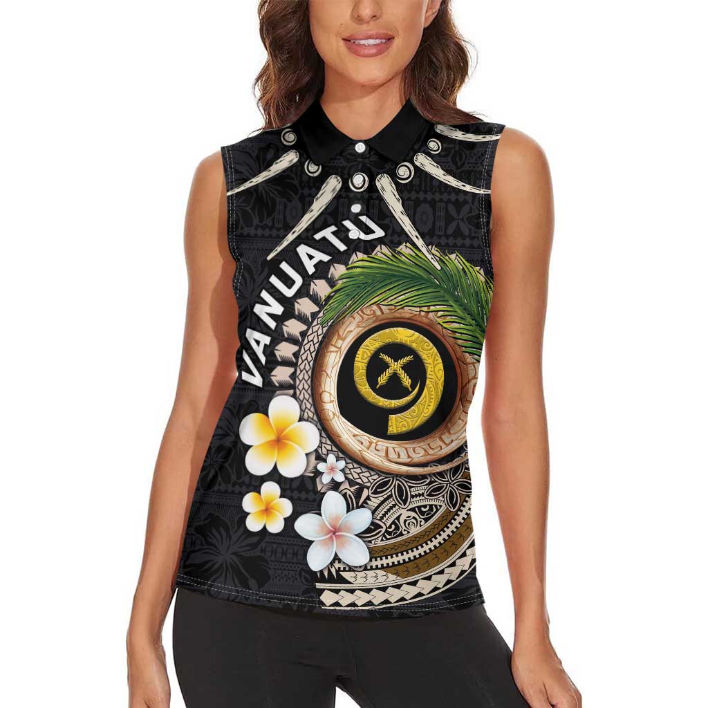 Vanuatu Independence Day Women Sleeveless Polo Shirt Melanesian Tribal Pig Tusk with Tropical Plants