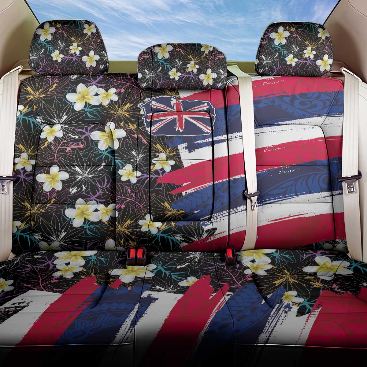 Hawaiian Flag Day Back Car Seat Cover Tropical Flowers and Leaves