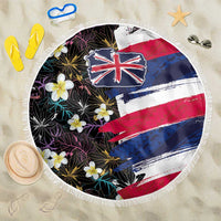 Hawaiian Flag Day Beach Blanket Tropical Flowers and Leaves
