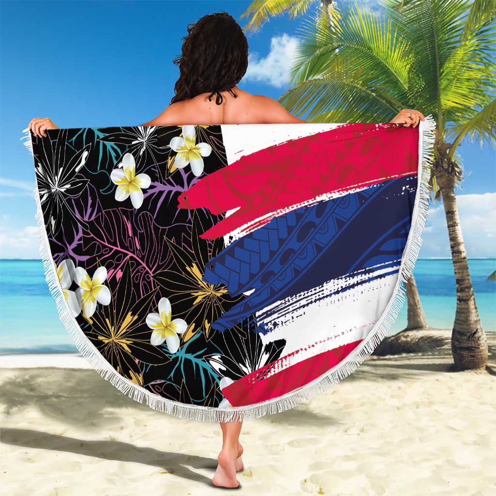 Hawaiian Flag Day Beach Blanket Tropical Flowers and Leaves