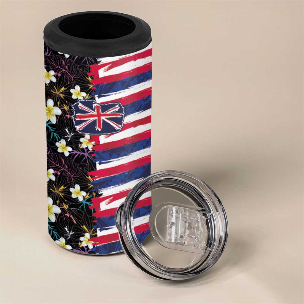 Hawaiian Flag Day 4 in 1 Can Cooler Tumbler Tropical Flowers and Leaves