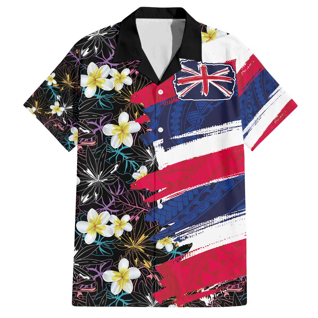 Hawaiian Flag Day Family Matching Long Sleeve Bodycon Dress and Hawaiian Shirt Tropical Flowers and Leaves