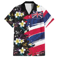 Hawaiian Flag Day Family Matching Long Sleeve Bodycon Dress and Hawaiian Shirt Tropical Flowers and Leaves