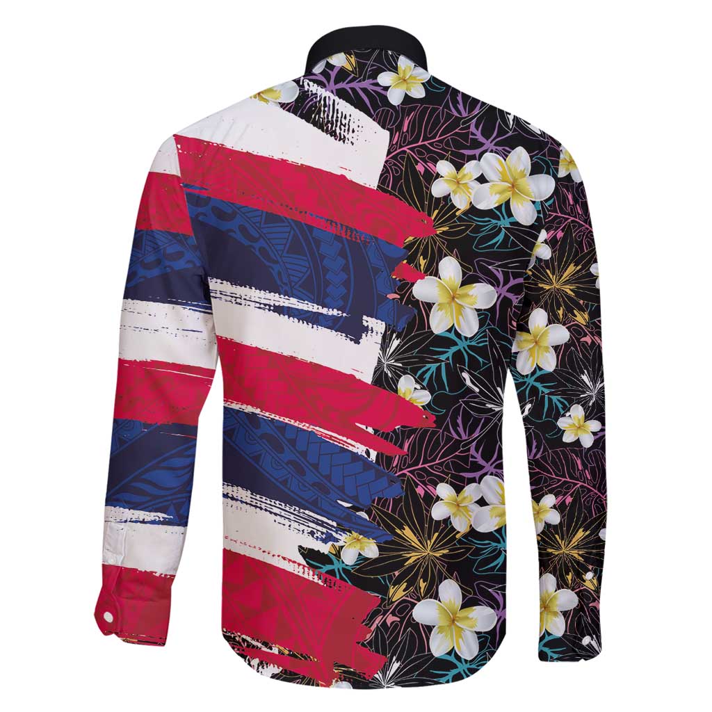 Hawaiian Flag Day Family Matching Long Sleeve Bodycon Dress and Hawaiian Shirt Tropical Flowers and Leaves