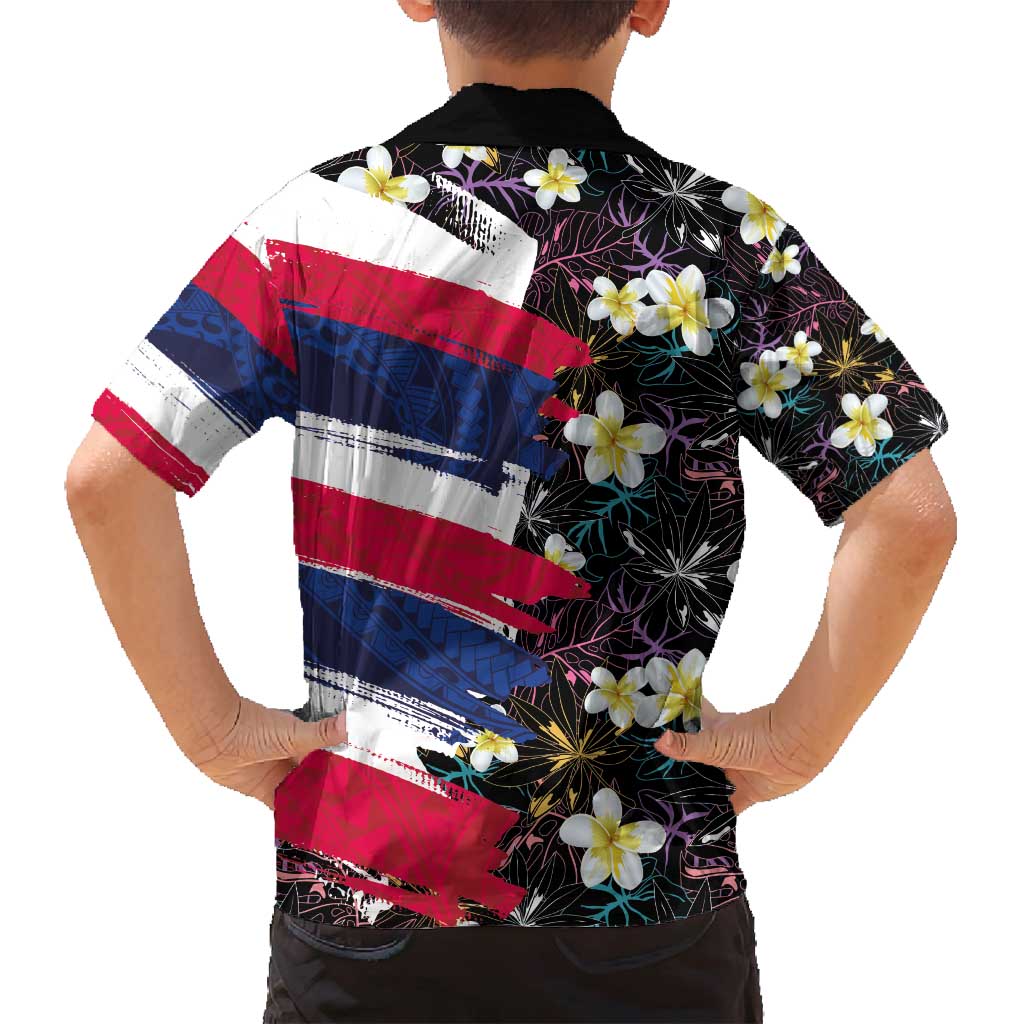 Hawaiian Flag Day Family Matching Puletasi and Hawaiian Shirt Tropical Flowers and Leaves