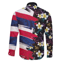 Hawaiian Flag Day Family Matching Puletasi and Hawaiian Shirt Tropical Flowers and Leaves