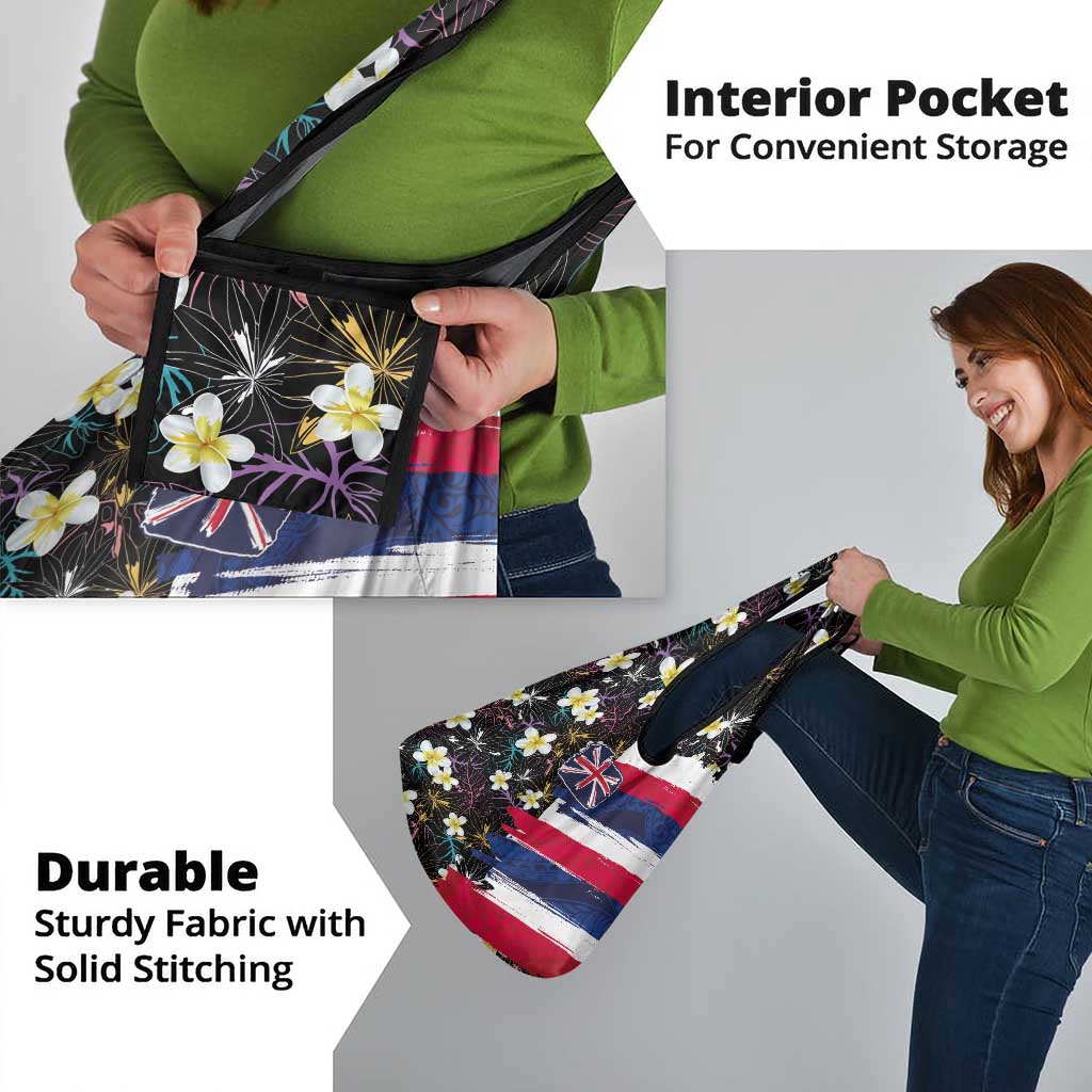 Hawaiian Flag Day Grocery Bag Tropical Flowers and Leaves