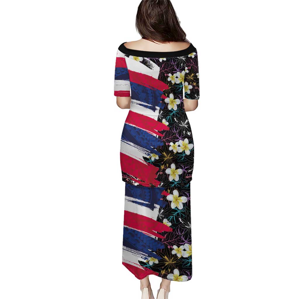 Hawaiian Flag Day Puletasi Tropical Flowers and Leaves