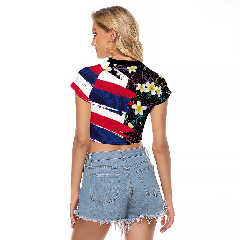 Hawaiian Flag Day Raglan Cropped T Shirt Tropical Flowers and Leaves LT03 - Polynesian Pride