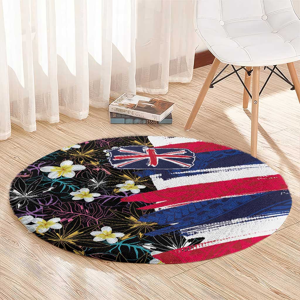 Hawaiian Flag Day Round Carpet Tropical Flowers and Leaves