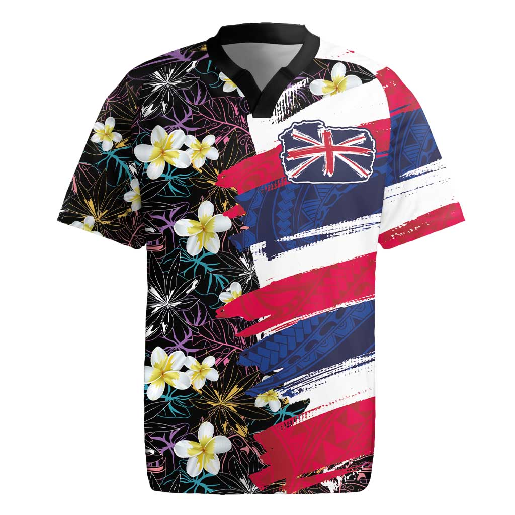 Hawaiian Flag Day Rugby Jersey Tropical Flowers and Leaves