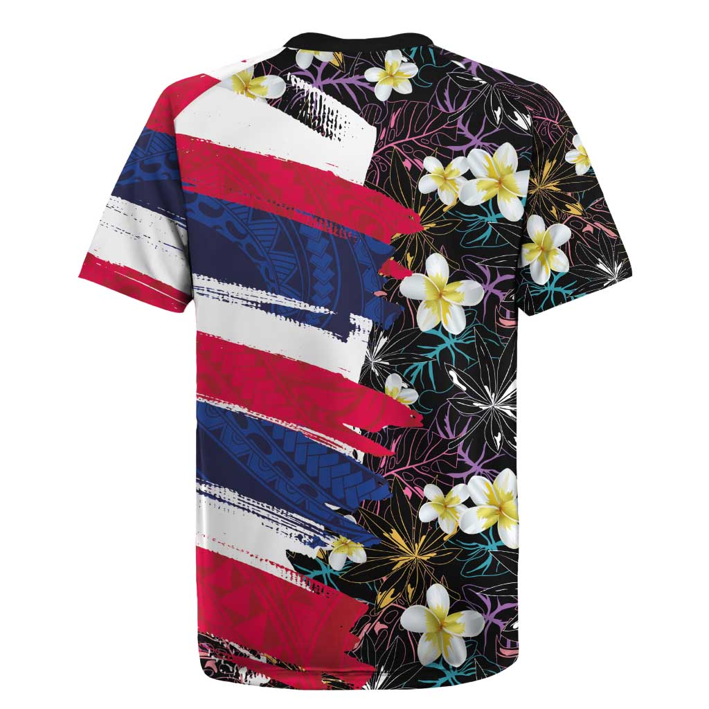 Hawaiian Flag Day Rugby Jersey Tropical Flowers and Leaves