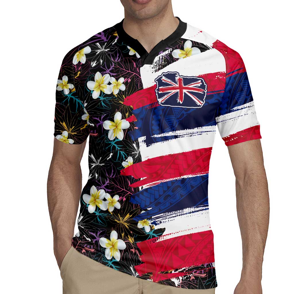 Hawaiian Flag Day Rugby Jersey Tropical Flowers and Leaves