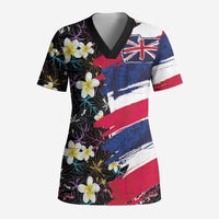 Hawaiian Flag Day Scrub Top Tropical Flowers and Leaves - Polynesian Pride