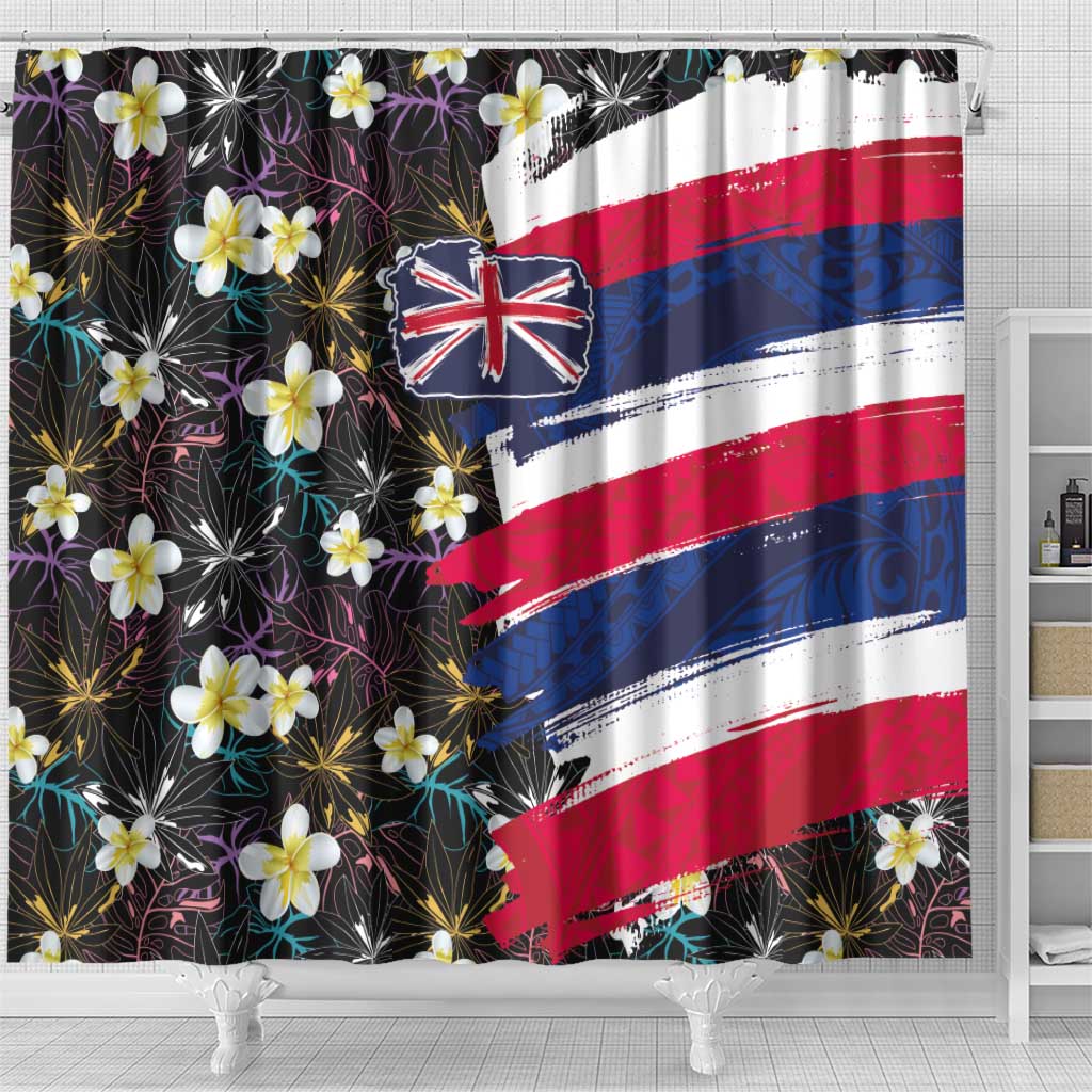 Hawaiian Flag Day Shower Curtain Tropical Flowers and Leaves