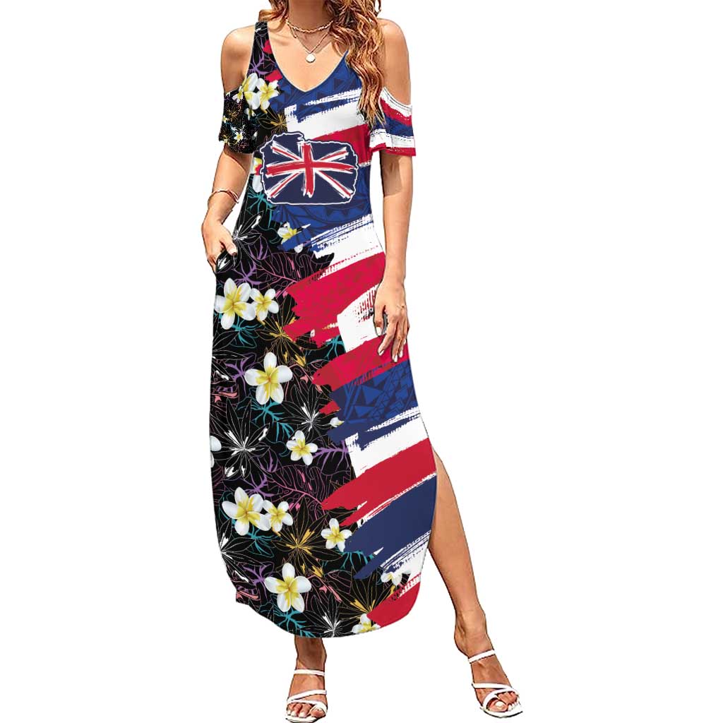 Hawaiian Flag Day Summer Maxi Dress Tropical Flowers and Leaves LT03 Women Black - Polynesian Pride