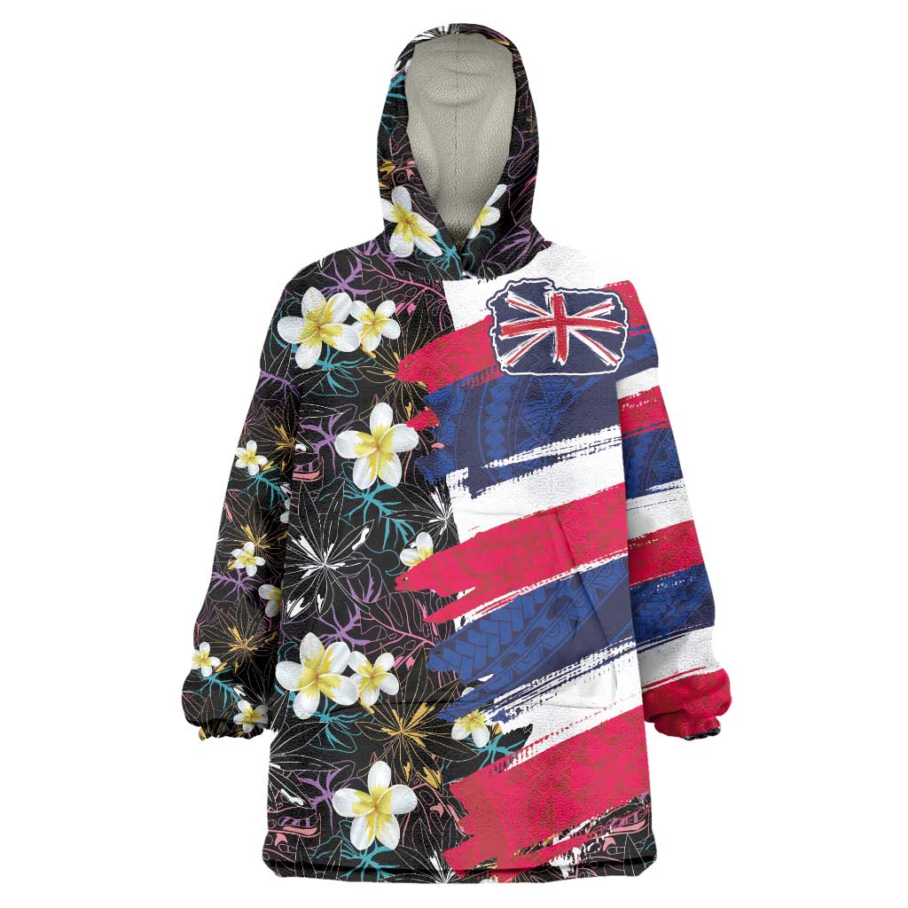 Hawaiian Flag Day Wearable Blanket Hoodie Tropical Flowers and Leaves