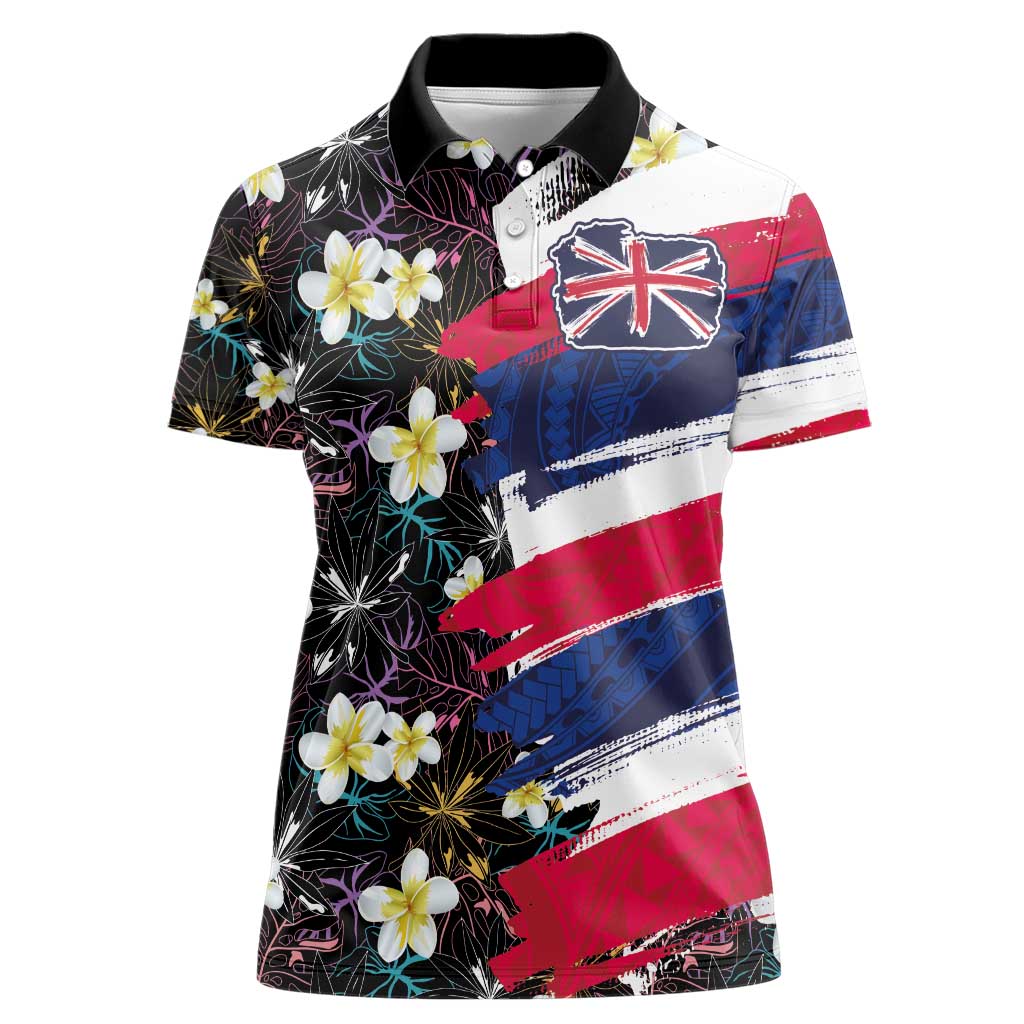 Hawaiian Flag Day Women Polo Shirt Tropical Flowers and Leaves