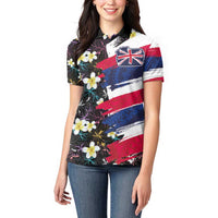 Hawaiian Flag Day Women Polo Shirt Tropical Flowers and Leaves