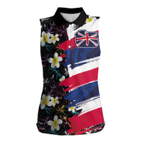 Hawaiian Flag Day Women Sleeveless Polo Shirt Tropical Flowers and Leaves