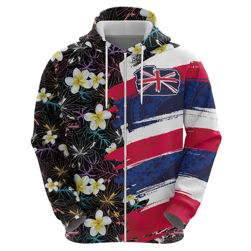 Hawaiian Flag Day Zip Hoodie Tropical Flowers and Leaves