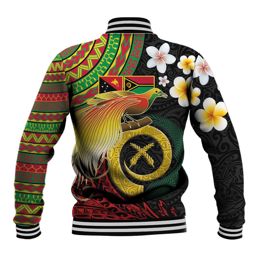 Vanuatu and Papua New Guinea Together Baseball Jacket Bird-of-paradise and Pig Tusk Melanesian Pattern