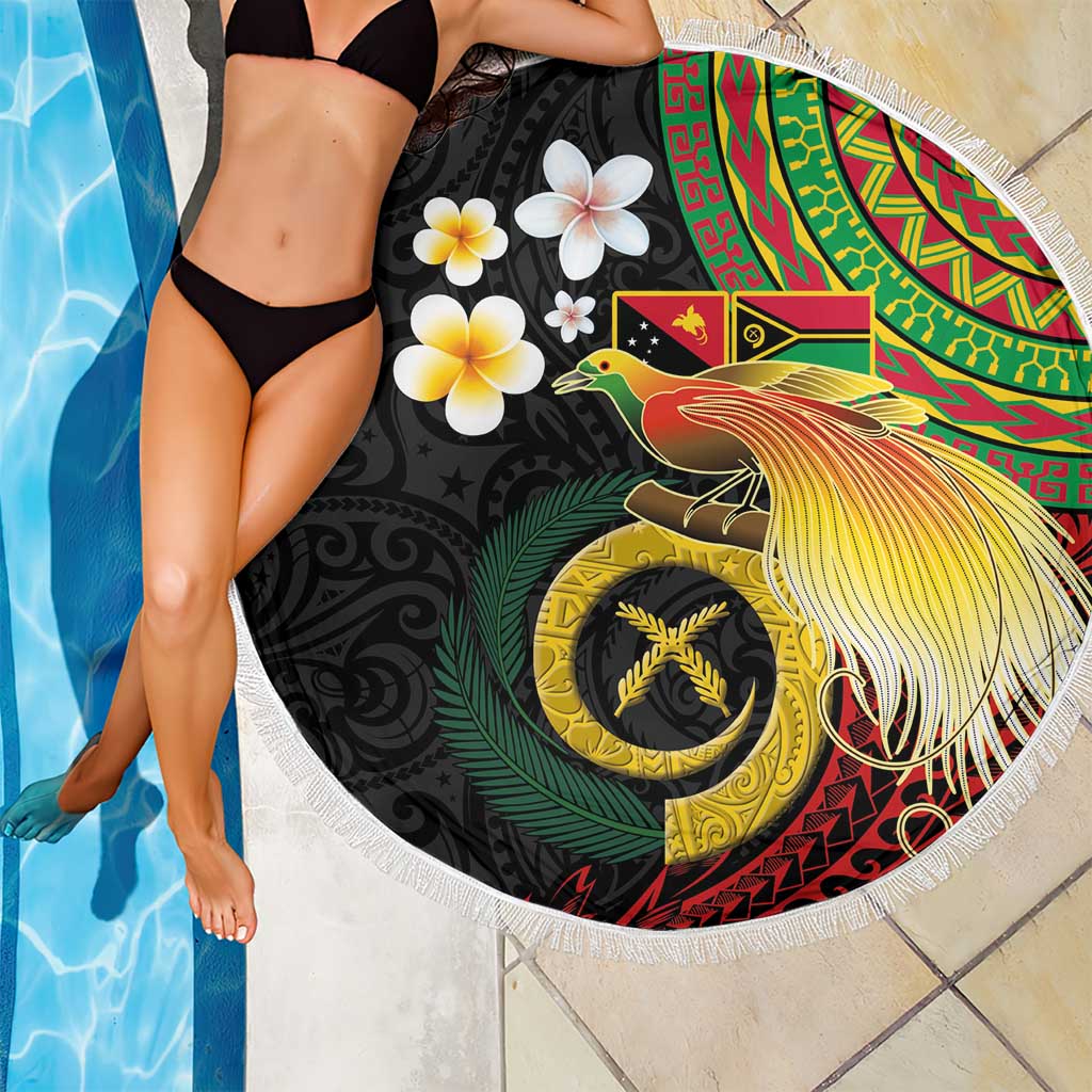 Vanuatu and Papua New Guinea Together Beach Blanket Bird-of-paradise and Pig Tusk Melanesian Pattern