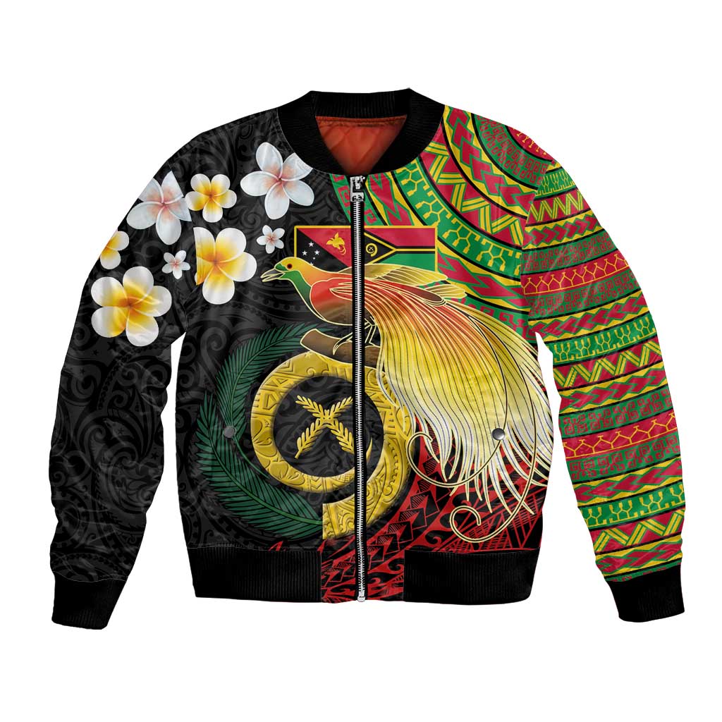 Vanuatu and Papua New Guinea Together Bomber Jacket Bird-of-paradise and Pig Tusk Melanesian Pattern