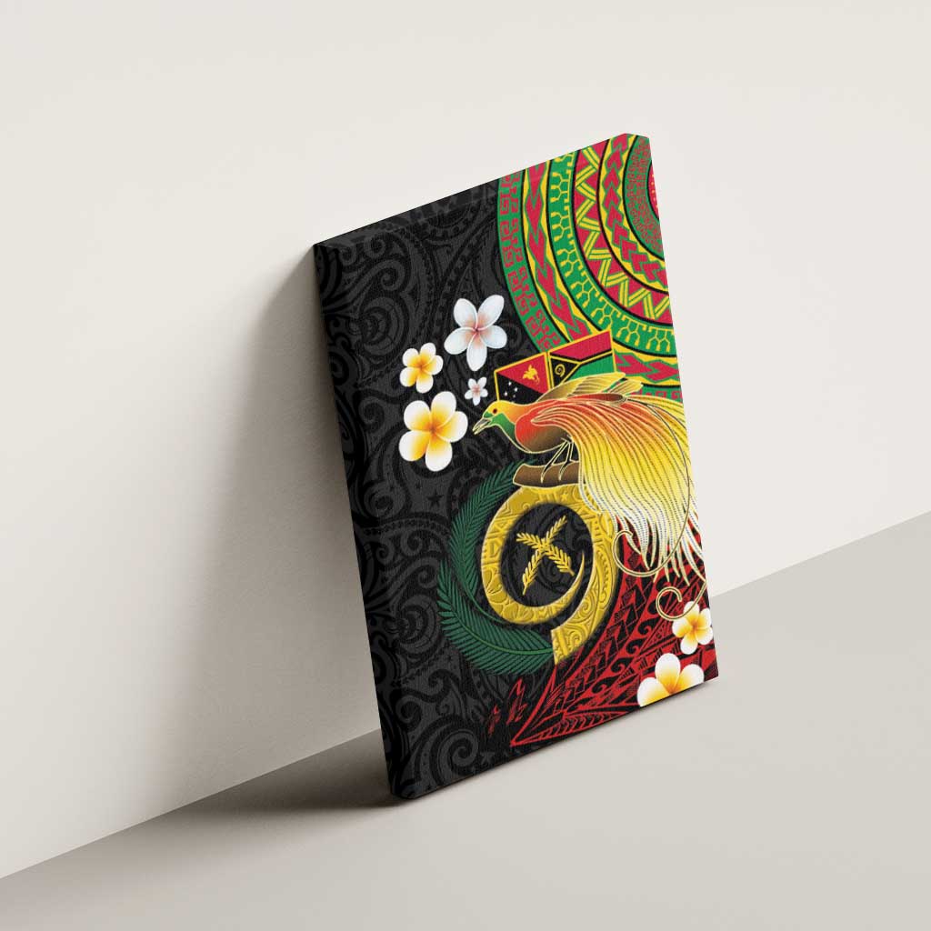 Vanuatu and Papua New Guinea Together Canvas Wall Art Bird-of-paradise and Pig Tusk Melanesian Pattern